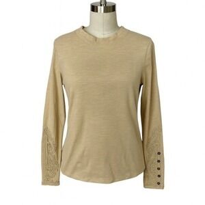 We The Free Beige Embroidered Sleeve Top Long Sleeve Boho Blouse S